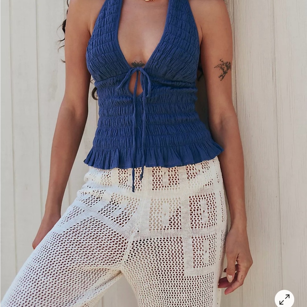 NWT Free People Deep Blue Ruched Blouse